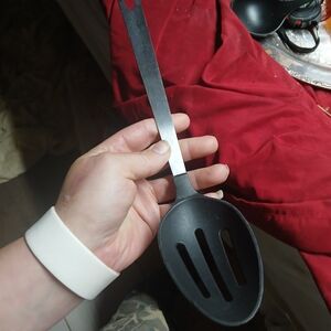 TableCraft 13.5" slotted spoon features a nylon head safe for non-stick cookware